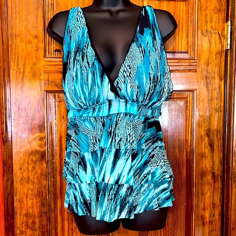 Aqua Reptile Print Tankini Top